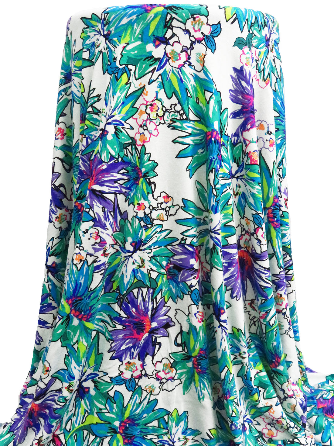 Aqua/Bright Fuchsia/Blue Iris/Multi Rayon/Lycra Tropical Pulse Print Jersey Knit 60W