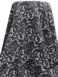 Cool Gray/Black Rayon/Nylon/Lycra Paisley Print Stretch Bengaline Suiting - NY Designer - 56W
