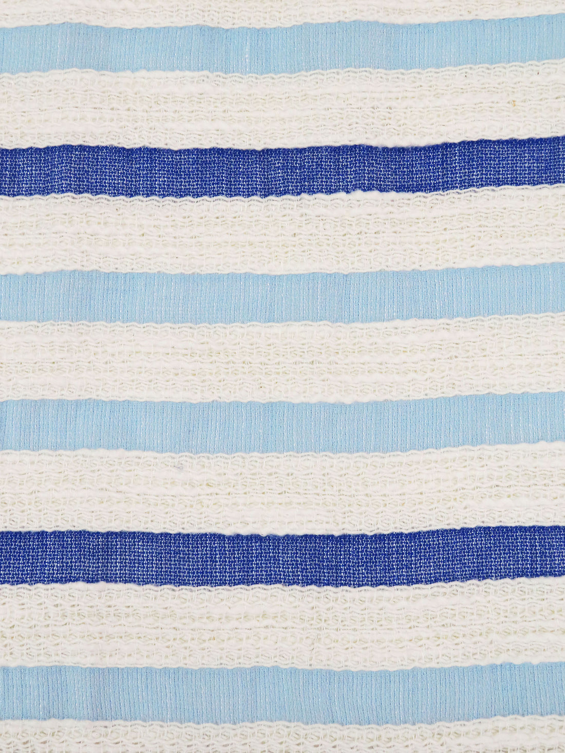 Primary Blue/Sky Blue/Cream Cotton/Rayon Blend Horizontal Stripe Weave Boucle Suiting - NY Designer - 52W