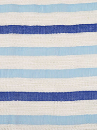 Primary Blue/Sky Blue/Cream Cotton/Rayon Blend Horizontal Stripe Weave Boucle Suiting - NY Designer - 52W