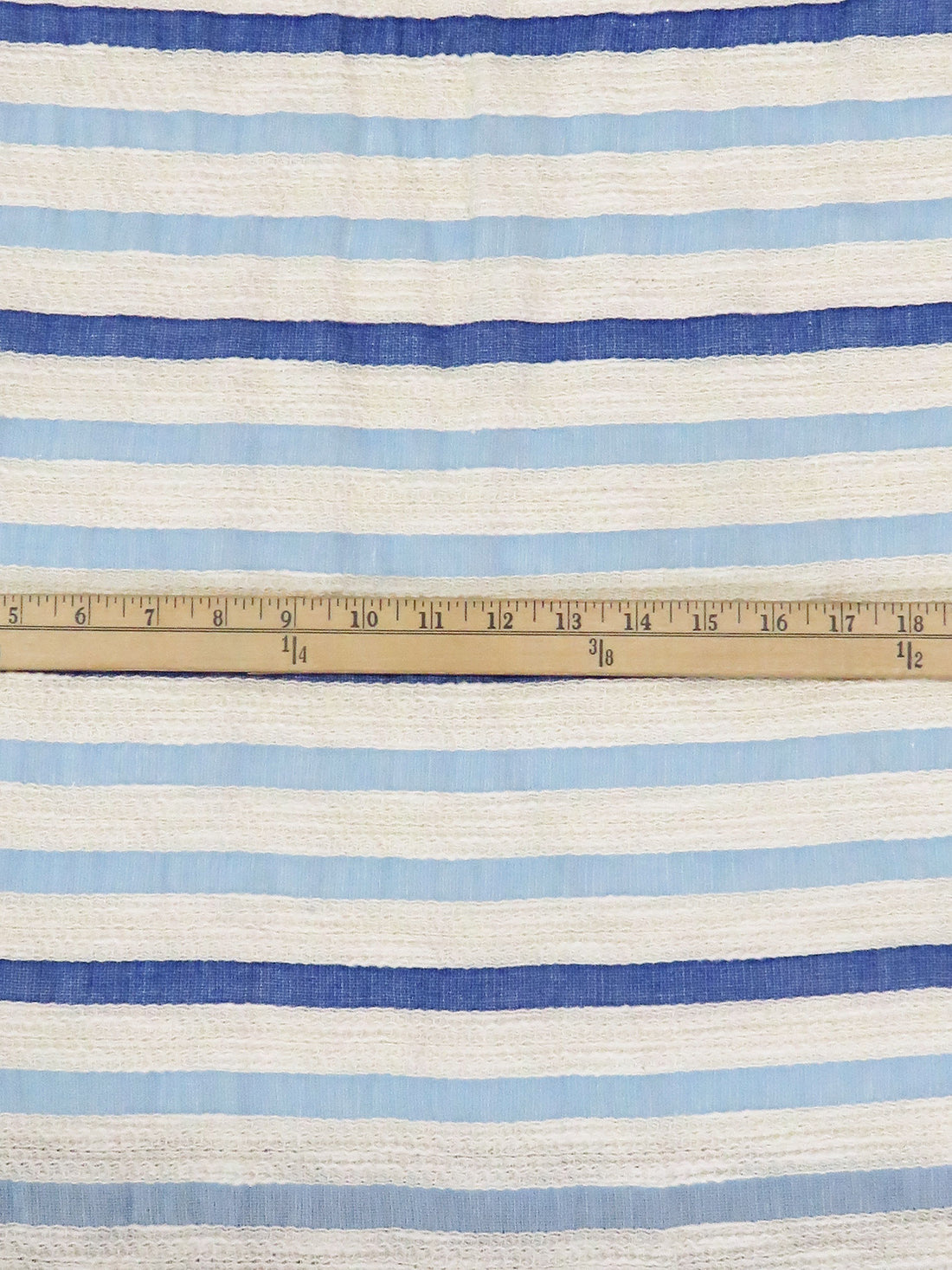 Primary Blue/Sky Blue/Cream Cotton/Rayon Blend Horizontal Stripe Weave Boucle Suiting - NY Designer - 52W