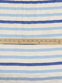 Primary Blue/Sky Blue/Cream Cotton/Rayon Blend Horizontal Stripe Weave Boucle Suiting - NY Designer - 52W