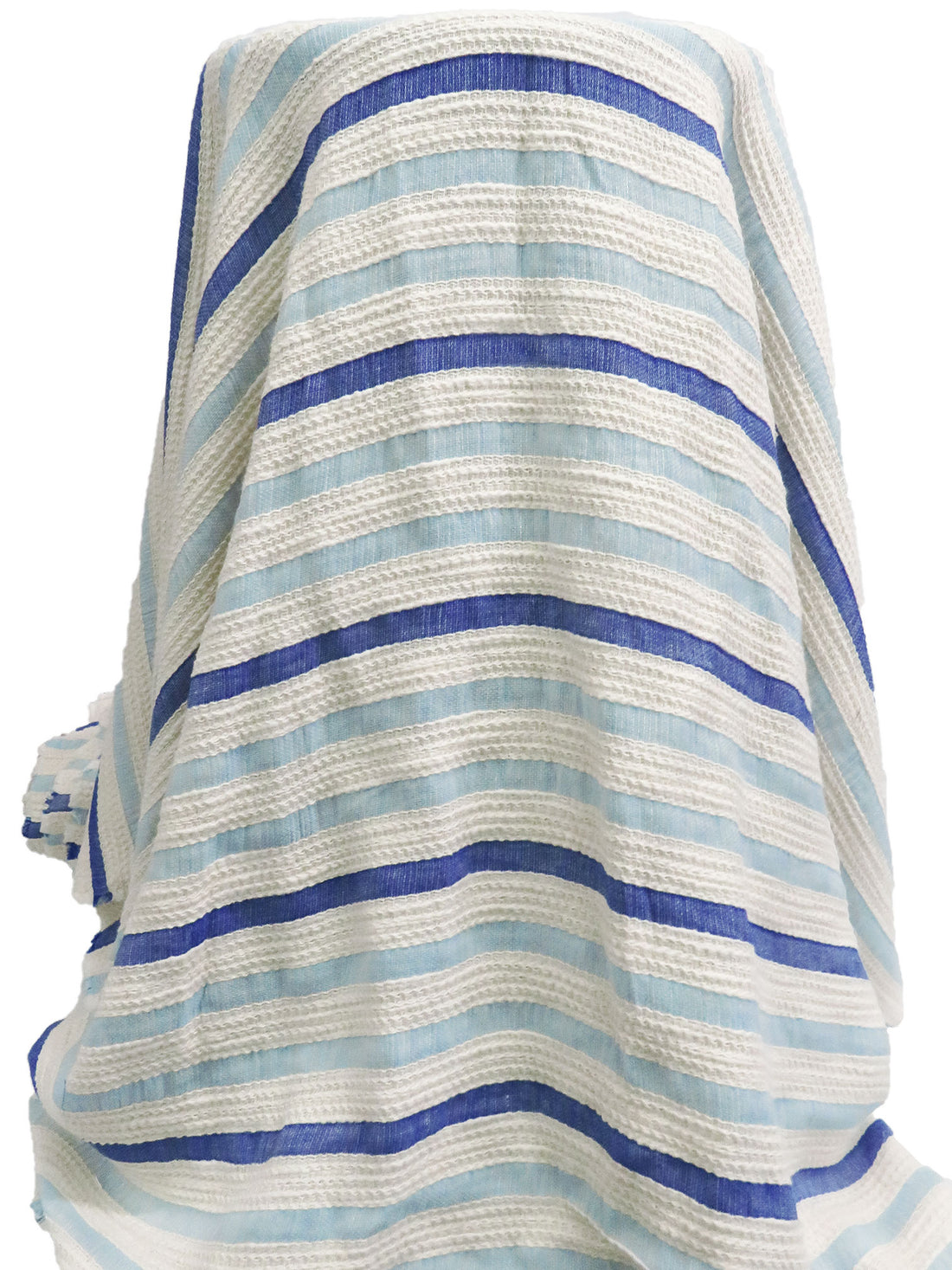 Primary Blue/Sky Blue/Cream Cotton/Rayon Blend Horizontal Stripe Weave Boucle Suiting - NY Designer - 52W