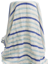 Primary Blue/Sky Blue/Cream Cotton/Rayon Blend Horizontal Stripe Weave Boucle Suiting - NY Designer - 52W
