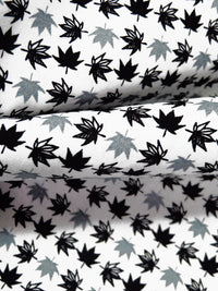 White/Black/Cadet Gray 100% Cotton Maple Leaf Print Poplin Shirting - Robert Kaufman - 58W
