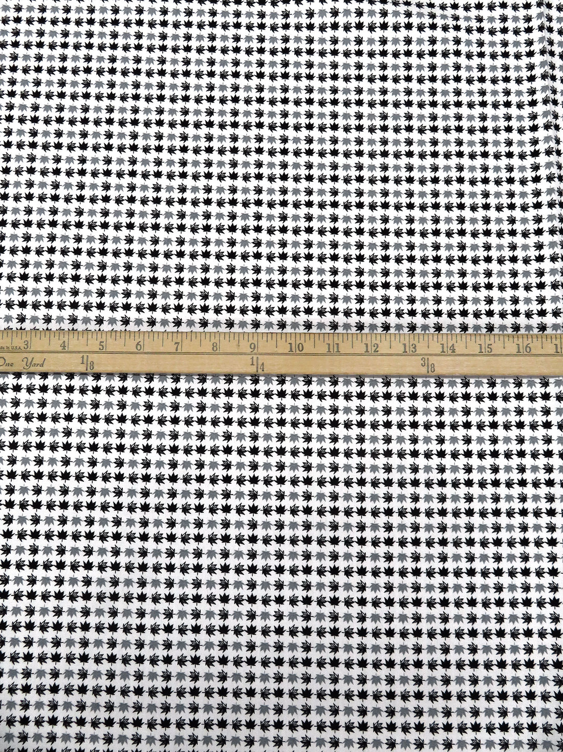 White/Black/Cadet Gray 100% Cotton Maple Leaf Print Poplin Shirting - Robert Kaufman - 58W