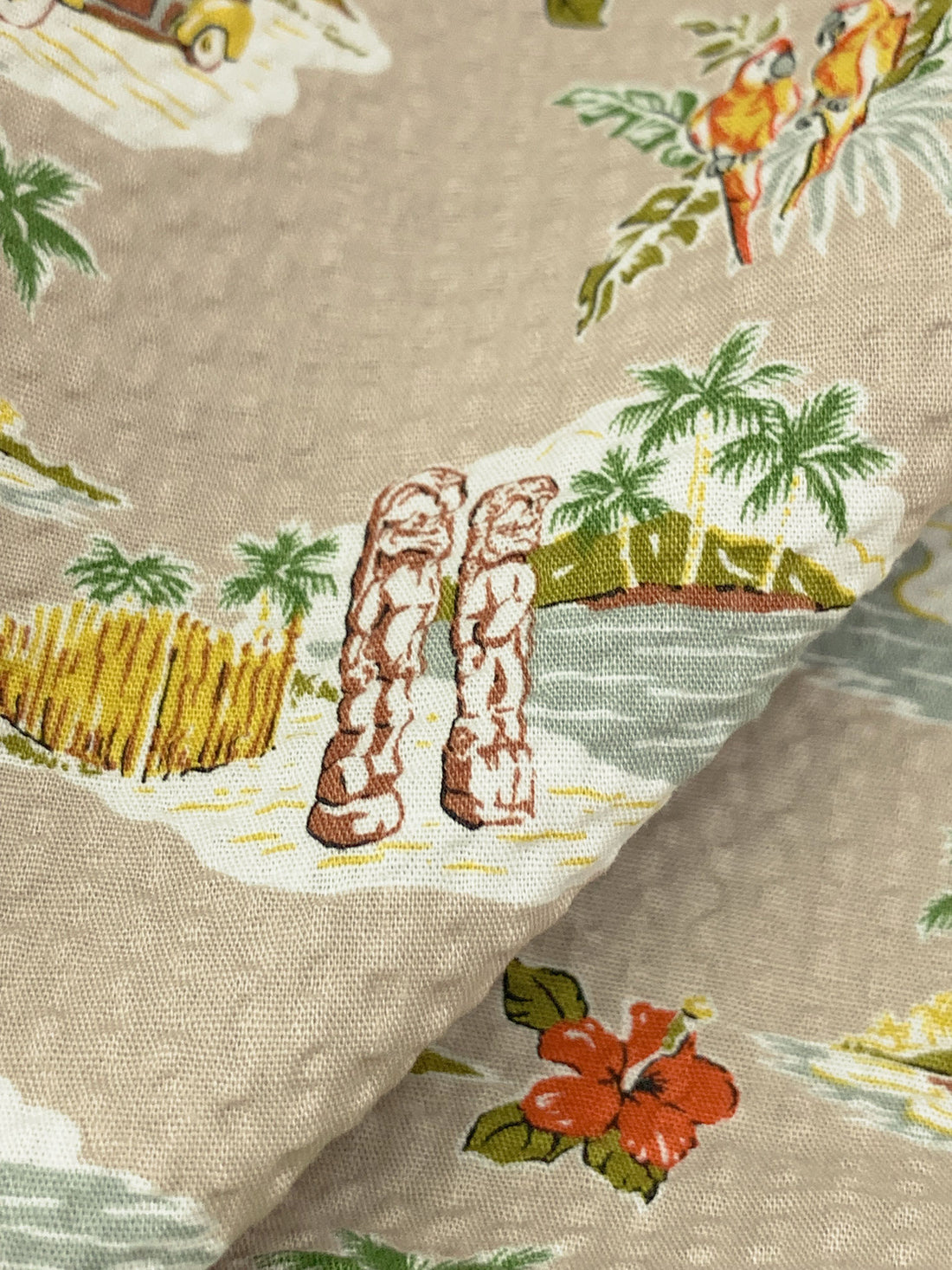 Dusty Tan/Mustard Green/Vermilion/Multi 100% Cotton Tropical Island Print Seersucker Plisse Shirt Weight Woven - Robert Kaufman - 42W