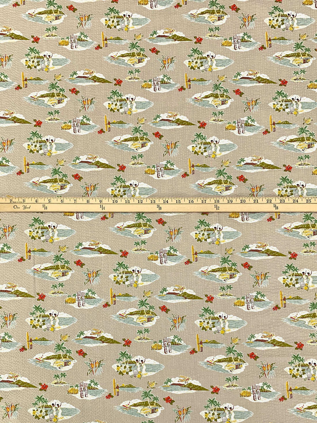 Dusty Tan/Mustard Green/Vermilion/Multi 100% Cotton Tropical Island Print Seersucker Plisse Shirt Weight Woven - Robert Kaufman - 42W
