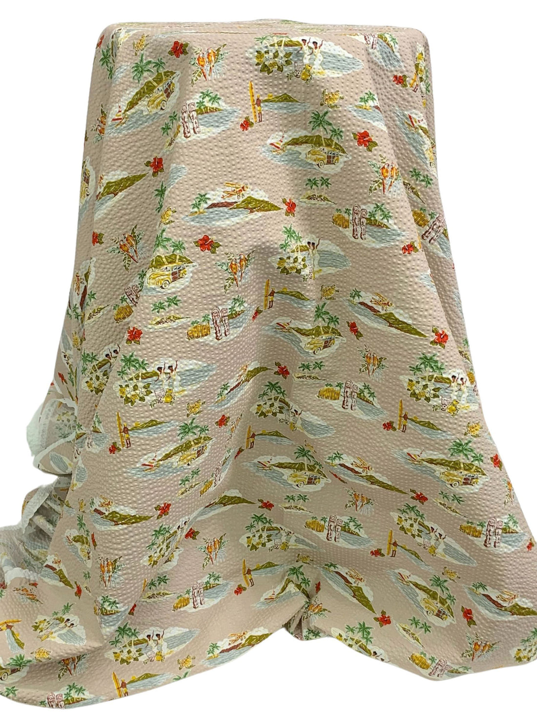 Dusty Tan/Mustard Green/Vermilion/Multi 100% Cotton Tropical Island Print Seersucker Plisse Shirt Weight Woven - Robert Kaufman - 42W