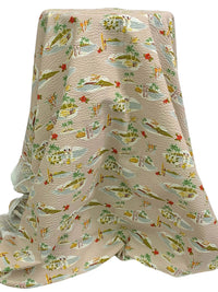 Dusty Tan/Mustard Green/Vermilion/Multi 100% Cotton Tropical Island Print Seersucker Plisse Shirt Weight Woven - Robert Kaufman - 42W