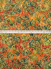 Auburn/Rust/Dark Fern Green/Multi 100% Cotton Tropical Leaf Artisan Batiks Jungle Dreams - Robert Kaufman - 44W
