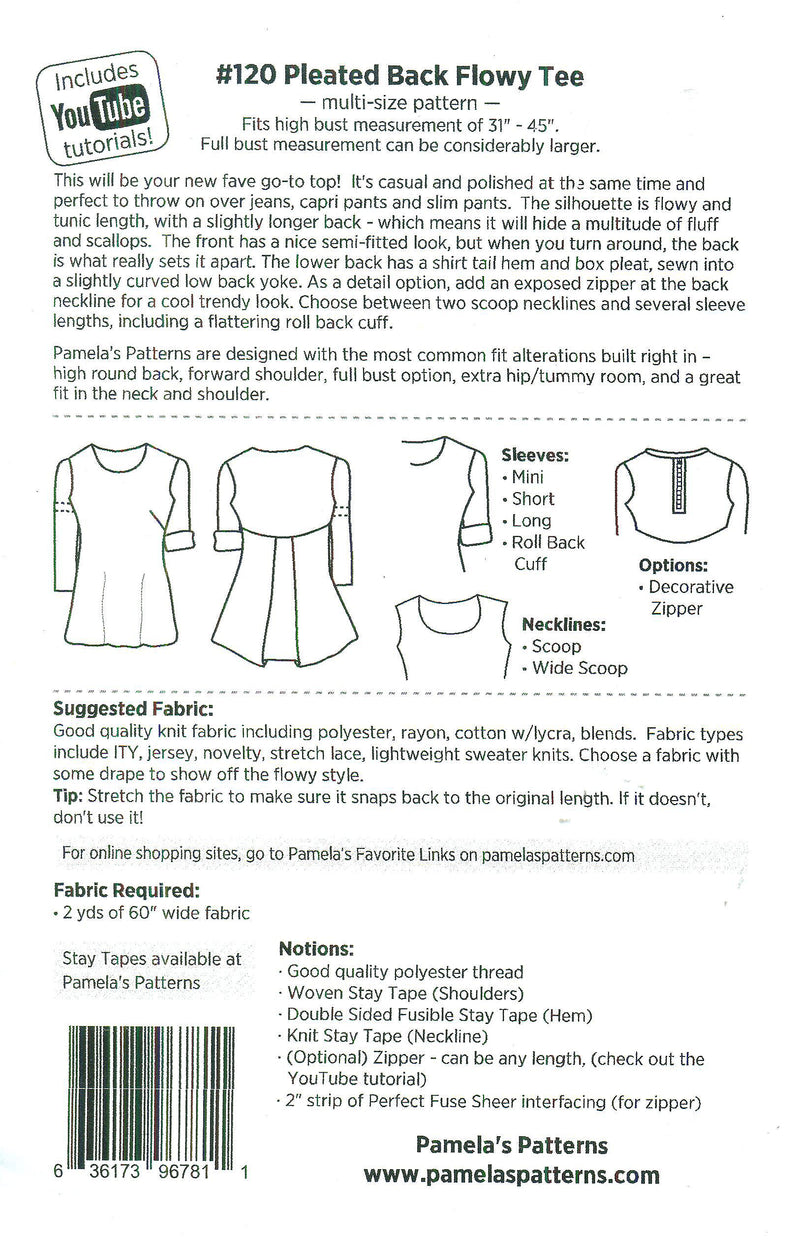 Pamela's Patterns - Pleated Back Flowy Tee #120