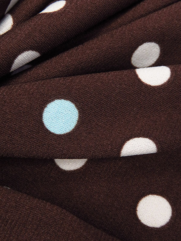 Chocolate/Soft Aqua/White Polyester/Lycra Polka Dot Print ITY Knit - Famous Dress Designer - 59W