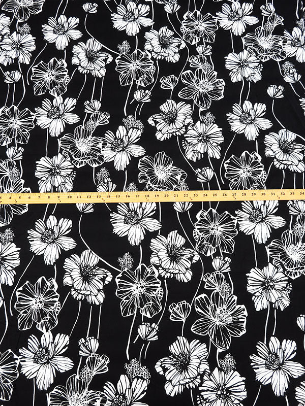 Black/White Cotton/Lycra Floral Poplin Shirting - Famous Dress Designer - 57W