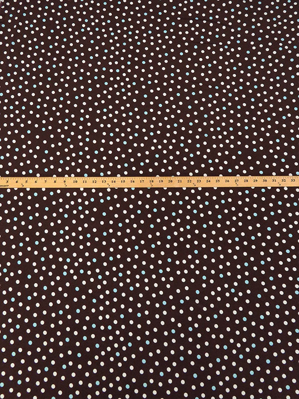 Chocolate/Soft Aqua/White Polyester/Lycra Polka Dot Print ITY Knit - Famous Dress Designer - 59W