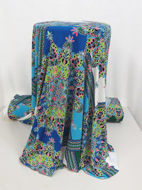 Sky Blue/Green Apple/White/Multi Polyester/Lycra Abstract Print ITY Knit - Famous Dress Designer - 66W