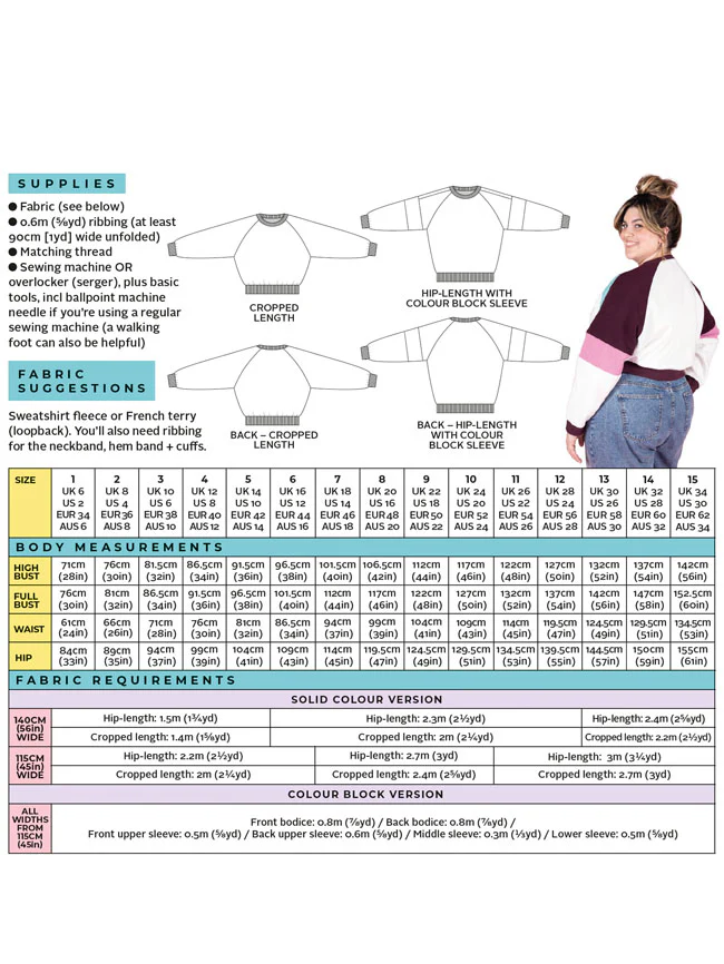 Tilly and the Buttons - Drew Raglan Sweatshirt - Sizes 2-30