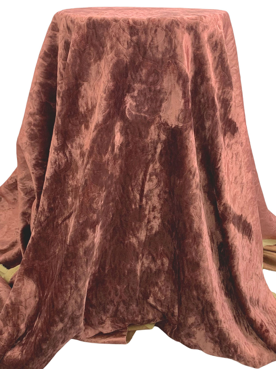 Copper Red Polyester/Rayon Embossed Damask Velvet 55W