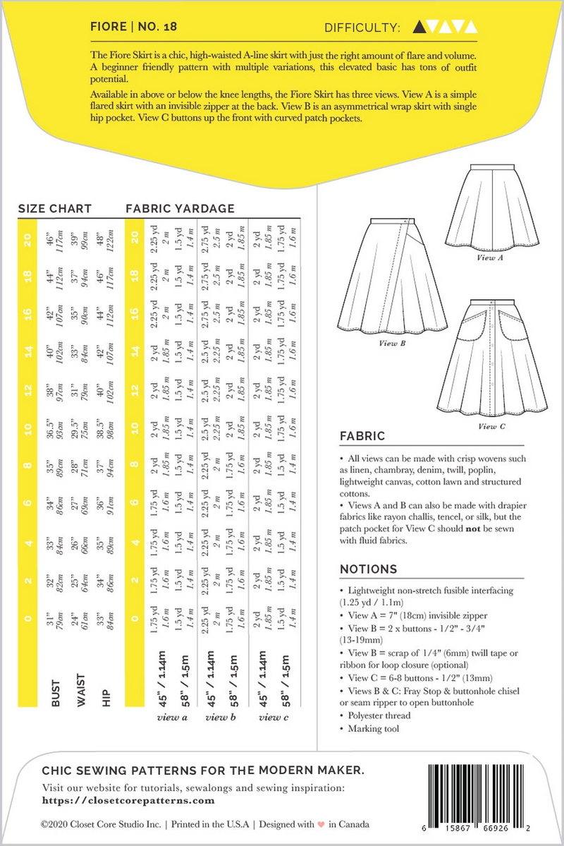 Closet Core Patterns - Fiore Skirt - Rome Collection #18 - Sizes 0-20