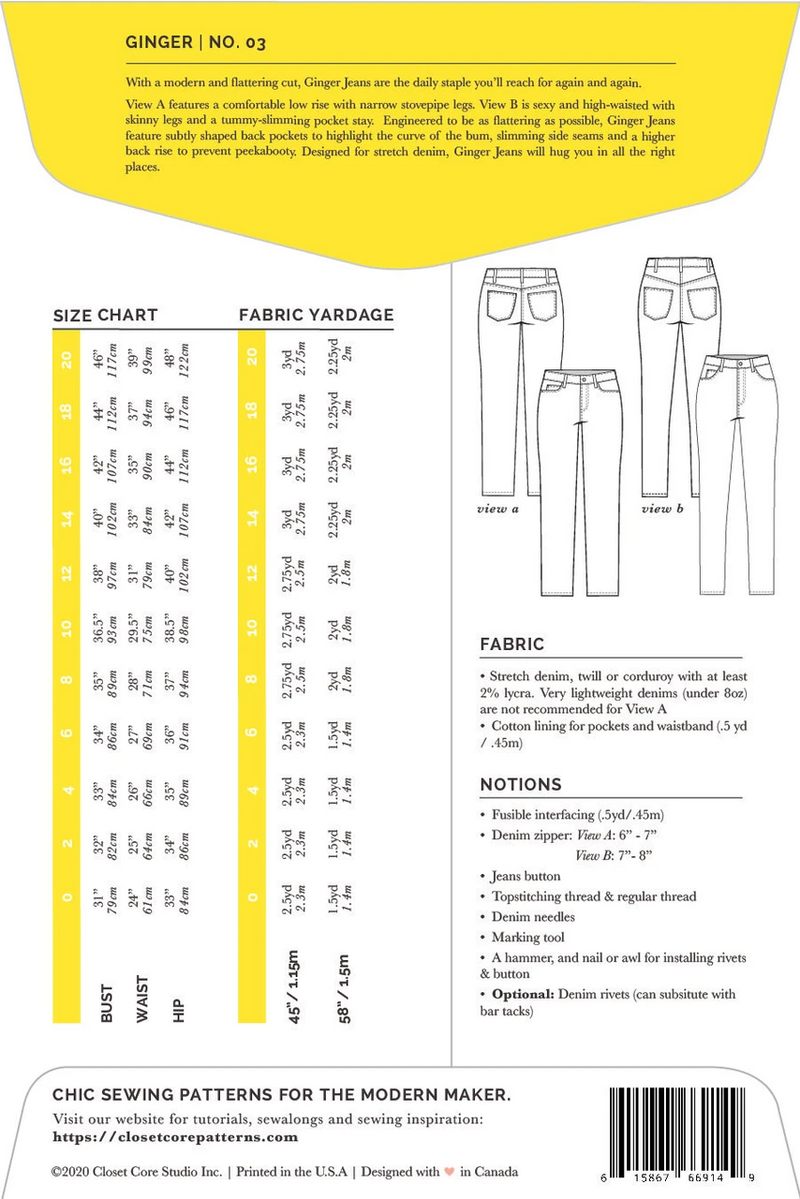 Closet Core Patterns - Ginger Skinny Jeans #03 - Sizes 0-20