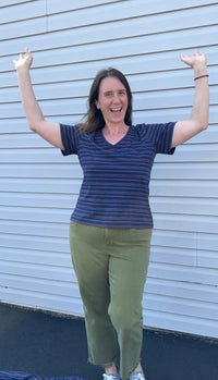 Navy/Terra Cotta/Pale Iris/Deep Sea Recycled Cotton/Recycled Polyester/Polyester Horizontal Stripe Jersey Knit - Michael Stars - 64W