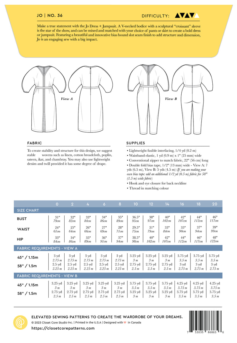 Closet Core Patterns - Jo Dress + Jumpsuit #36 - Sizes 0-20