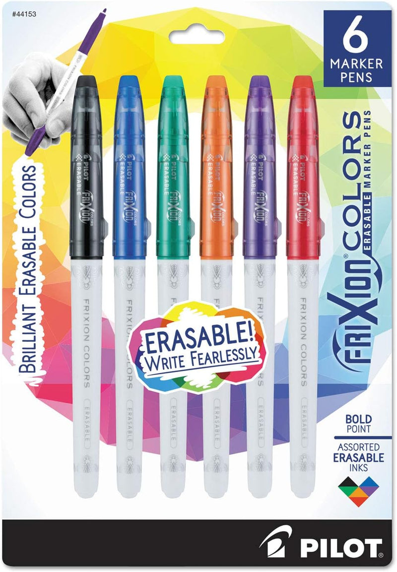 Frixion Bold Erasable Marker Pens - 6 Pack (Black/Blue/Red/Green/Orange/Purple)