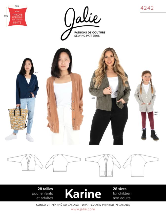 Jalie Patterns - Karine Raglan Cardigan #4242 - Women/Girls Sizes