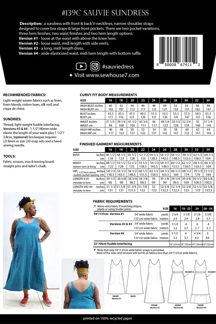 Sew House Seven Patterns - Sauvie Sundress - Sizes 16-34