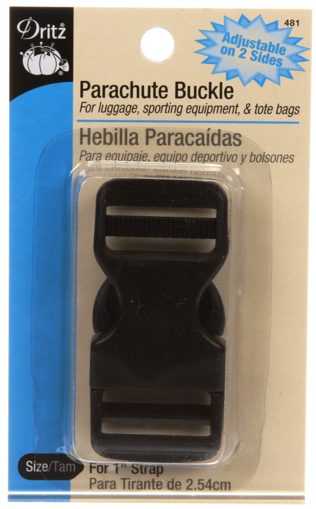Black Parachute Buckle With Double Adjustment 1"