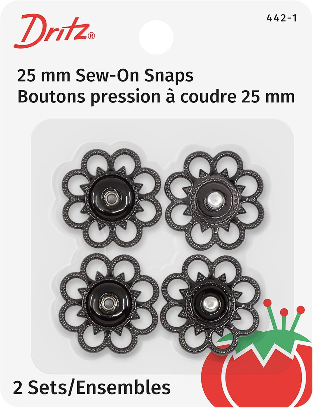Dritz 2 Sets Black Floral Sew-On Snaps 25mm