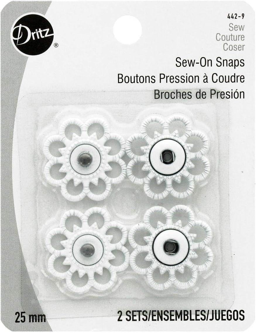 Dritz 2 Sets White Floral Sew-On Snaps 25mm