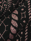Black/Rose Gold Acetate/Lycra Stylized Vertical Glitter Cord Design Slinky Knit - NY Designer - 54W