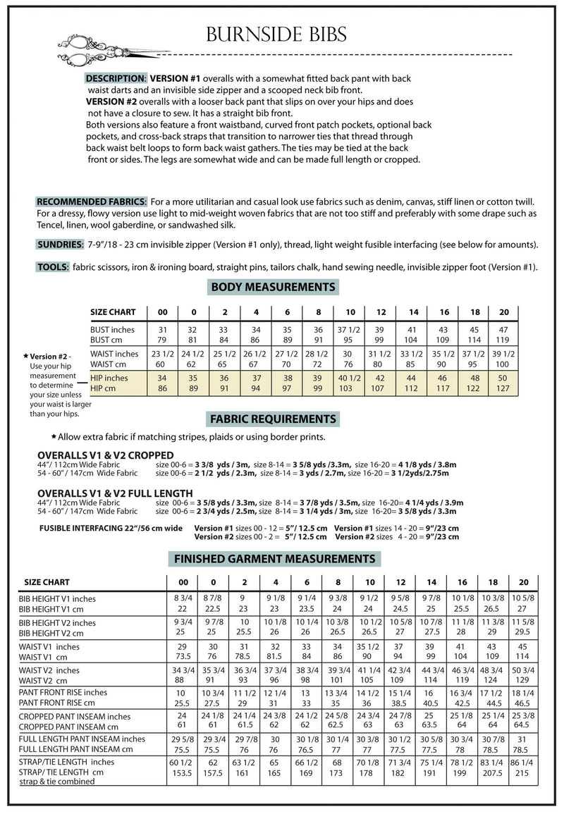 Sew House Seven Patterns - Burnside Bibs - Sizes 00 - 20