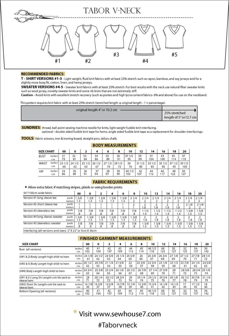 Sew House Seven Patterns - The Tabor V-Neck - Sizes 00 - 20