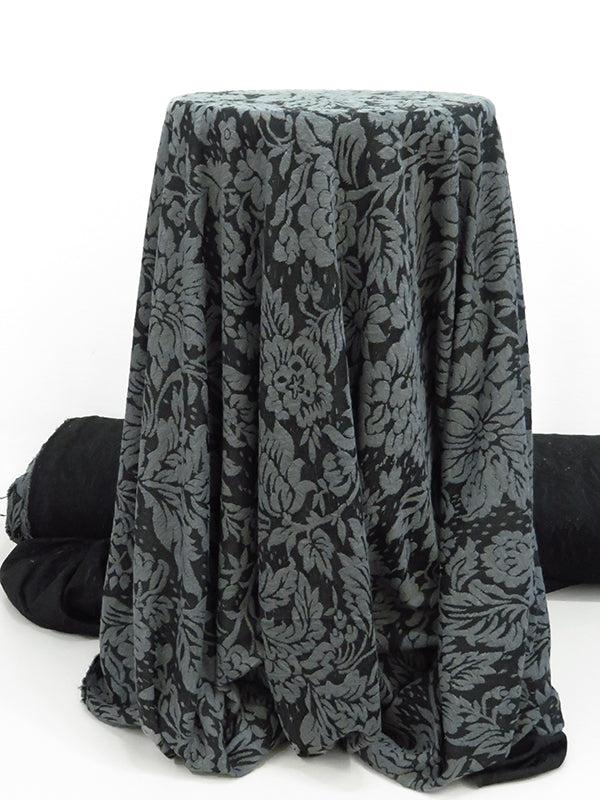 Black/Gray Polyester/Lycra Floral Damask Jacquard Double Knit - Famous Dress Designer - 56W