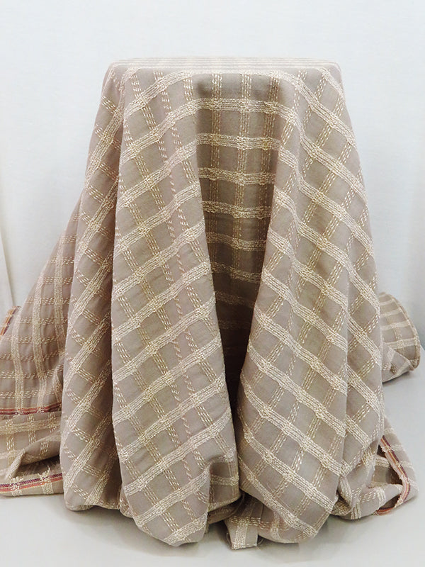 Hazelwood/Cream Wool/Nylon/Polyester Boucle Plaid on Gauze Suiting - Imported From Italy - 61W