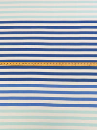 Cyan/Sapphire Blue/White Polyester/Lycra Striped ITY Knit - Famous Dress Designer - 58W