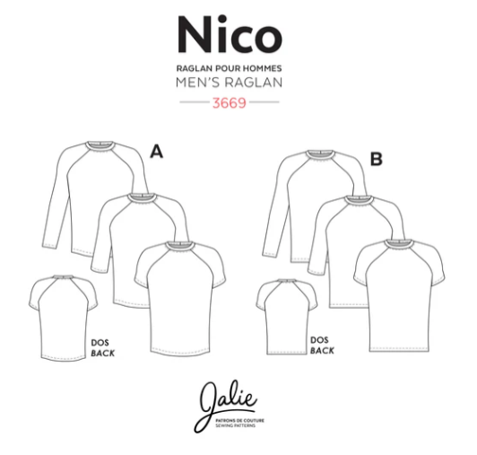 Jalie Patterns - Nico Raglan Tees #3669 - Mens/Boys Sizes